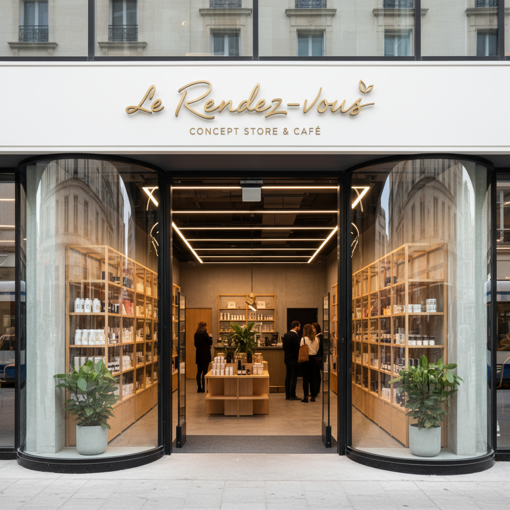 Devanture de local commercial moderne illustrant un changement d'activité - déspécialisation bail commercial